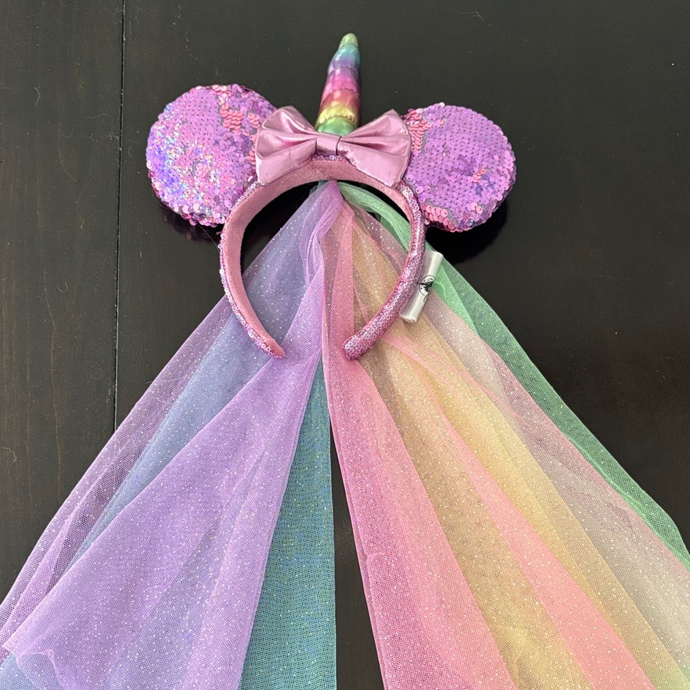 Purple Sequin Unicorn Headband with Rainbow Veil